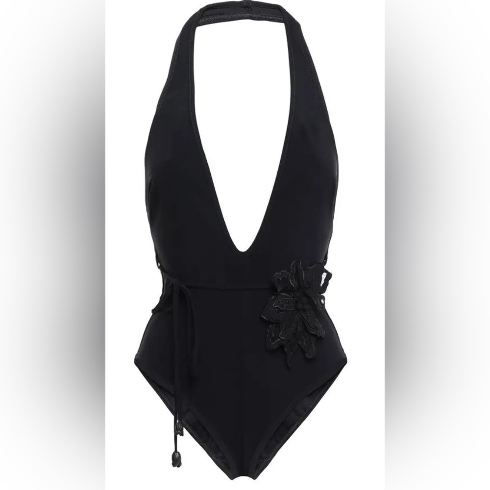 Zimmermann Black Corsage One Piece V-Neck Swimsuit